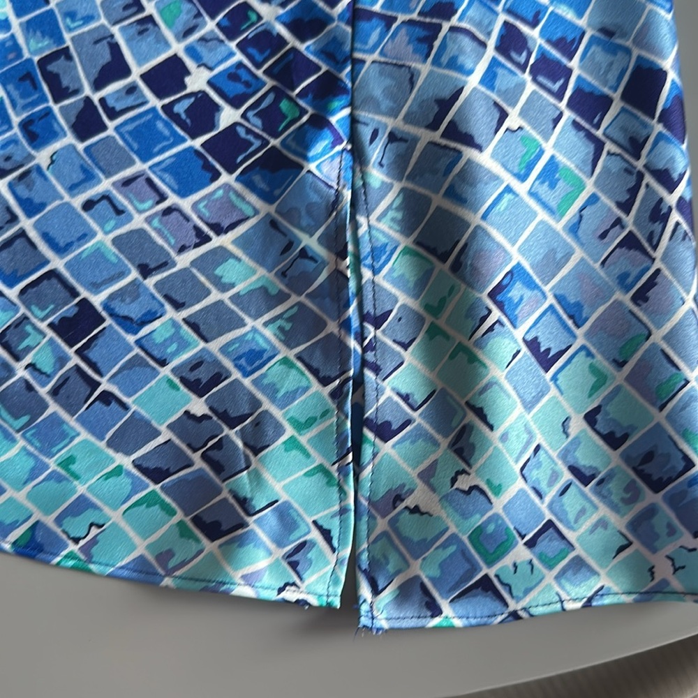 90’s Victoria’s Secret Satin Blue Mosaic Tile Geometric Print Slip Dress Small - Picture 9 of 13